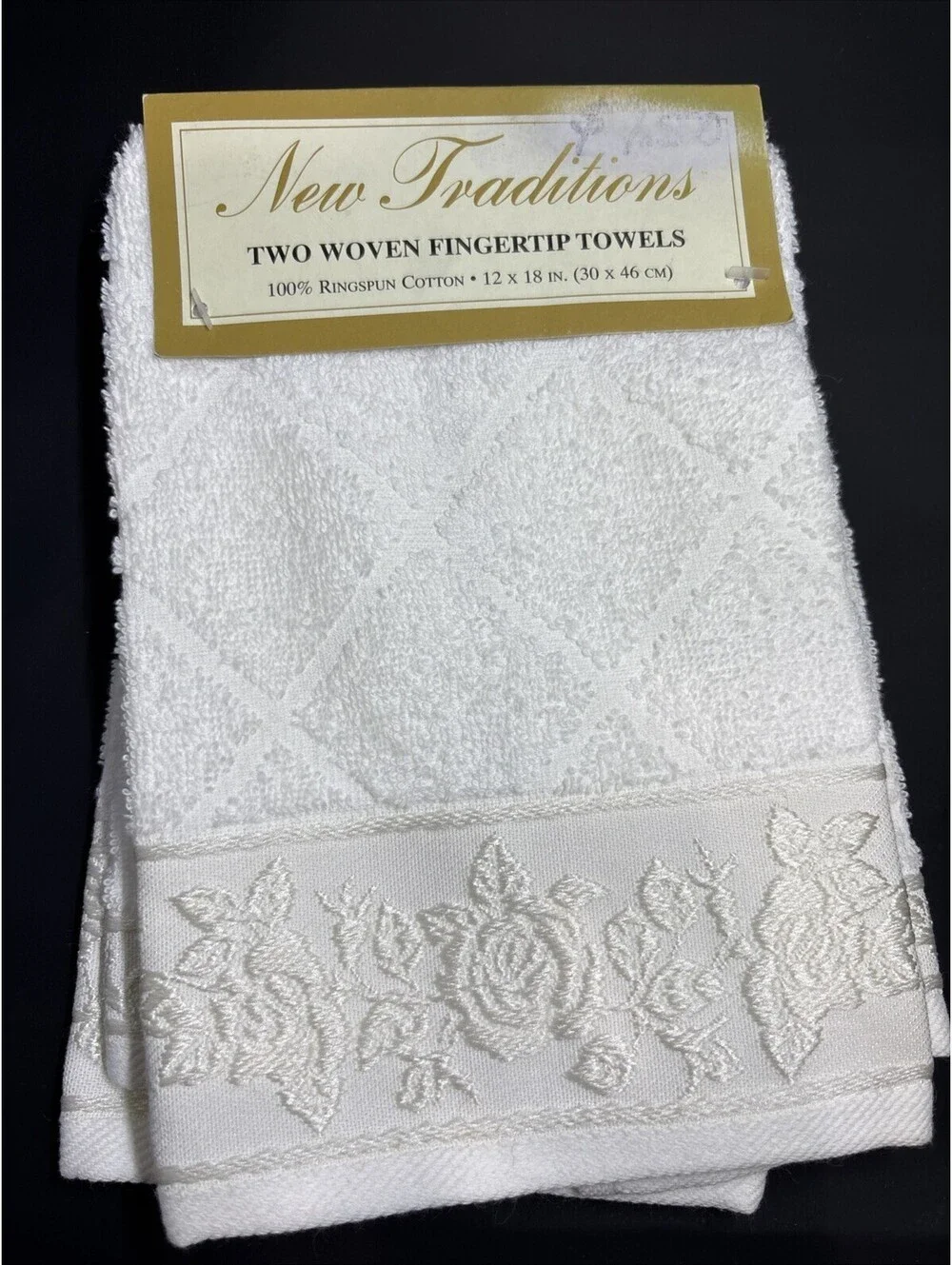 NEW Vntg Sears Fingertip Woven Small Hand Towels (set 2) 12x18” Versailles White